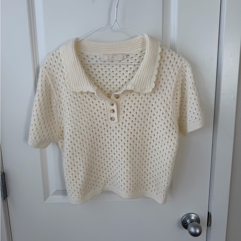 Cream Knit Short Sleeve Sweater